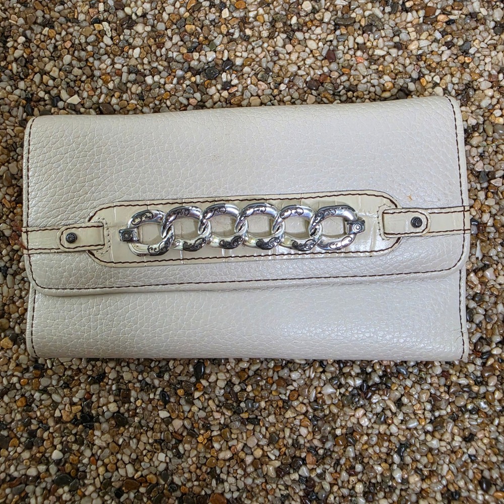 Brighton Cream Pebbled Leather Chain Wallet Crossbody Organizer